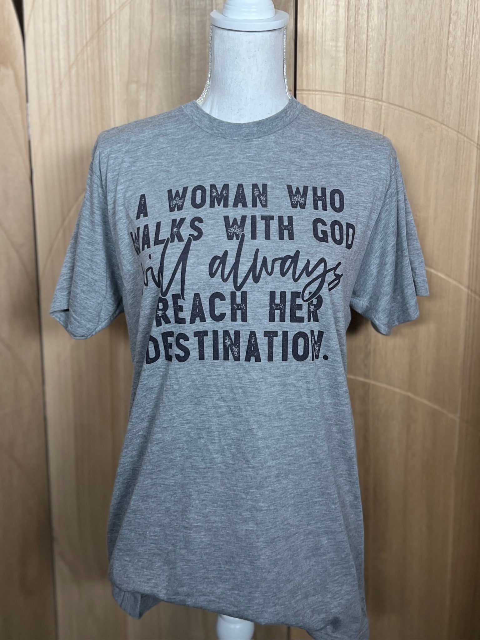 Woman Who Walks With God on Tultex Heather Gray