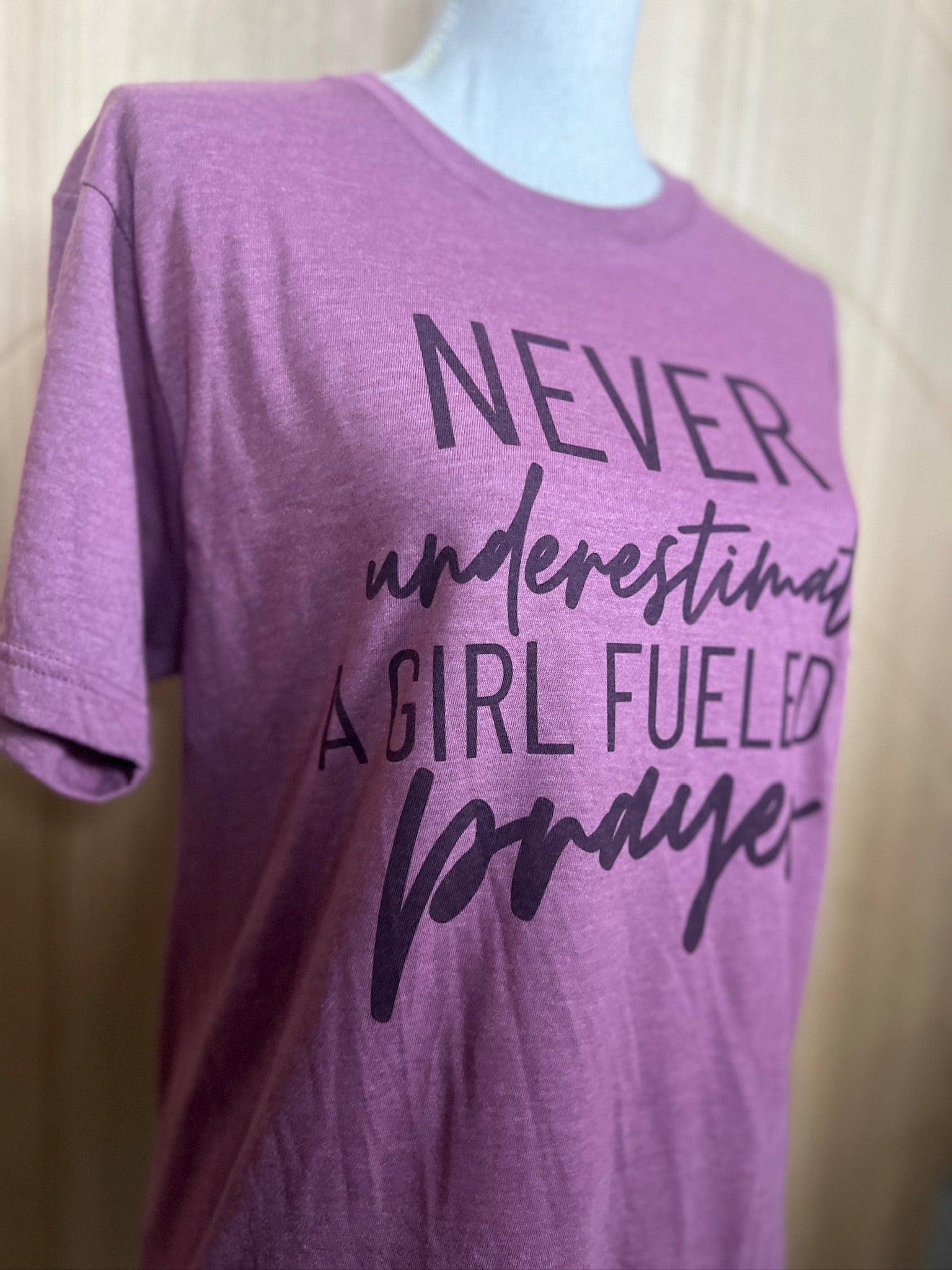 Never Underestimate A Girl Fueled By Prayer on Tultex Heather Military Cassis
