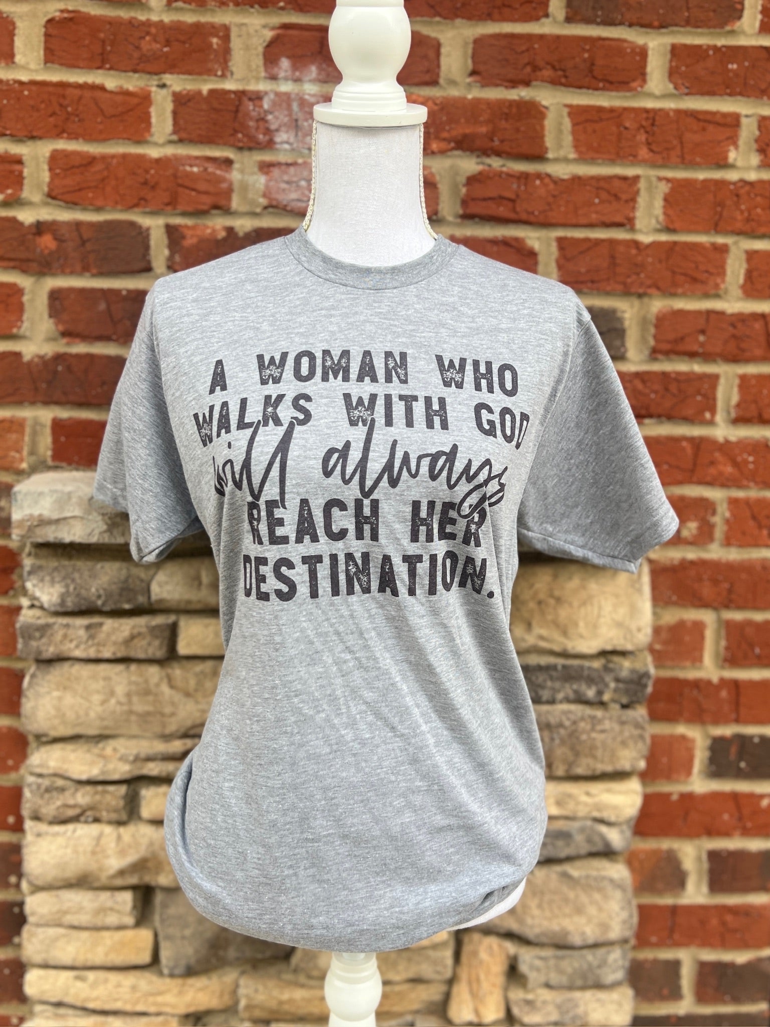 Woman Who Walks With God on Tultex Heather Gray