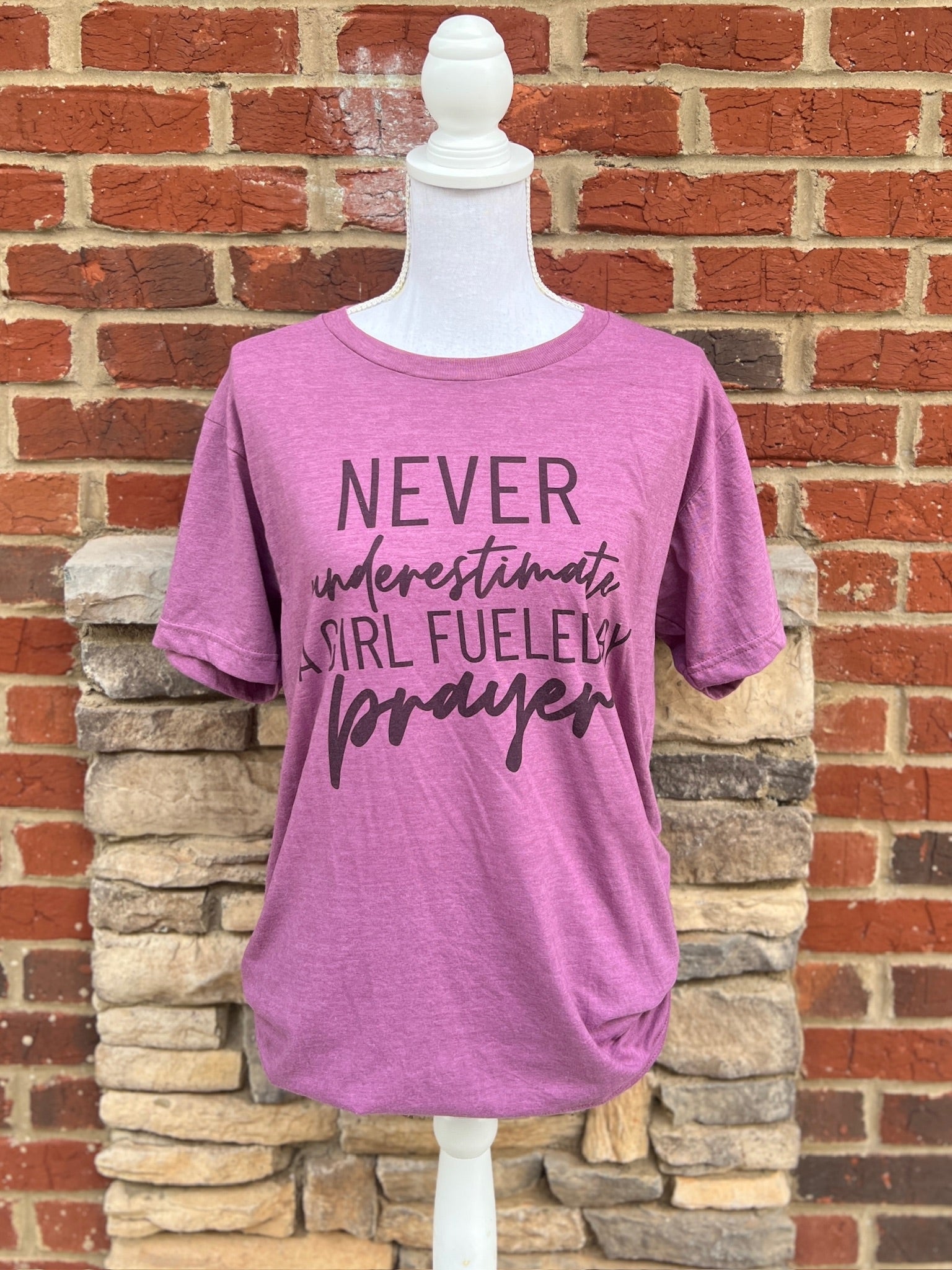 Never Underestimate A Girl Fueled By Prayer on Tultex Heather Military Cassis