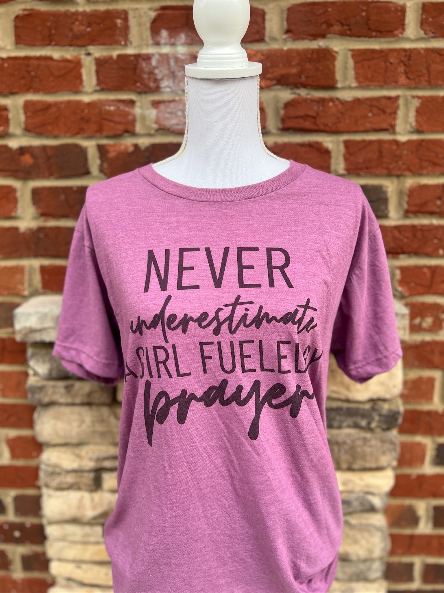 Never Underestimate A Girl Fueled By Prayer on Tultex Heather Military Cassis