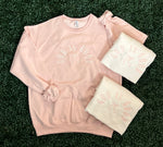 Load image into Gallery viewer, EMBROIDERED: God Is Good With Bow on Jerzees Cream or Light Pink
