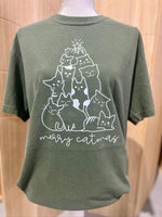 Load image into Gallery viewer, Merry Catmas White Print on Comfort Colors Moss
