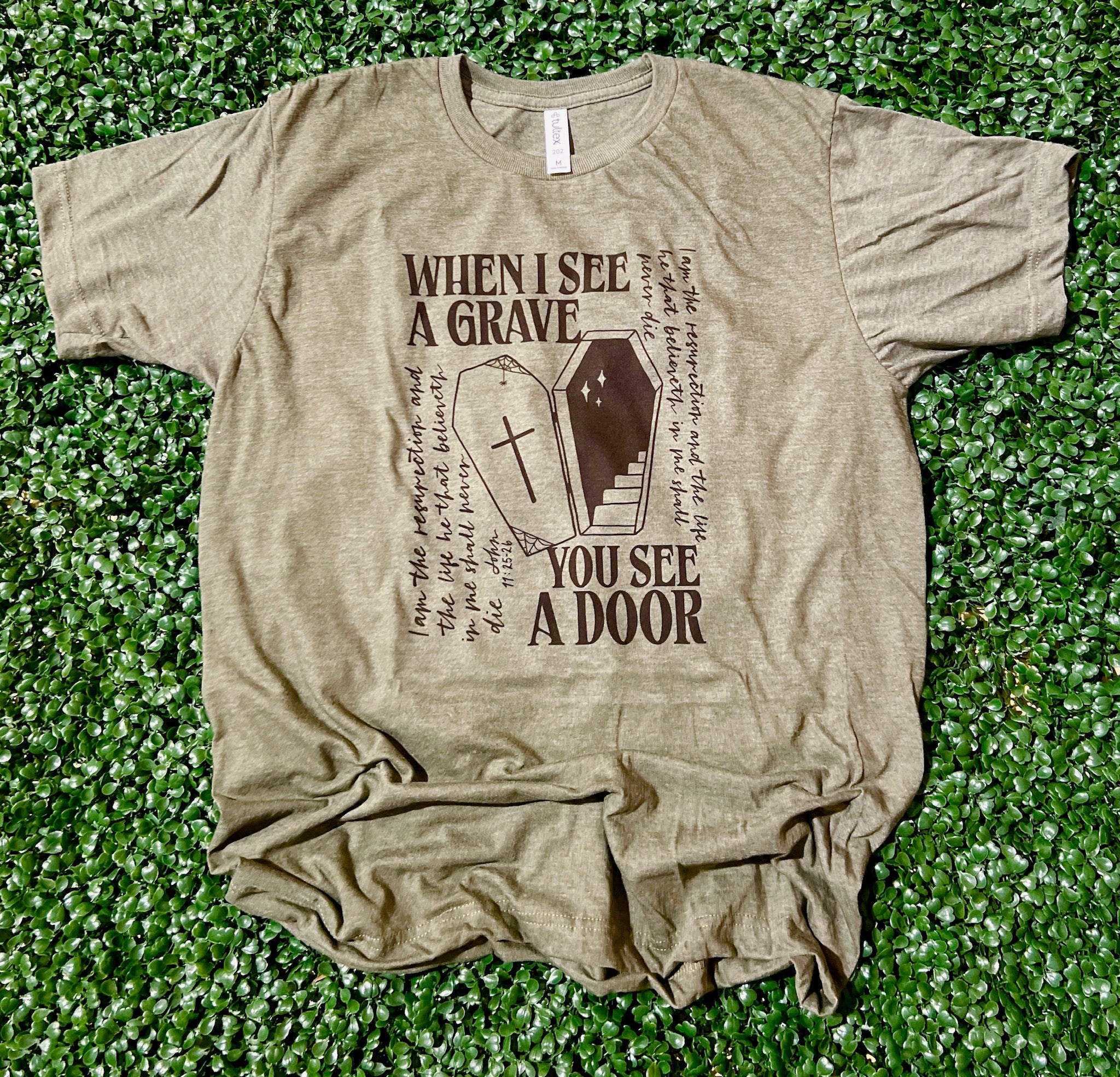 When I See A Grave on Tultex Heather Military Green