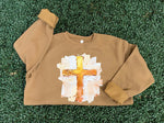 Load image into Gallery viewer, Painted Cross on Coyote Brown Sweatshirt
