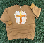 Load image into Gallery viewer, Painted Cross on Coyote Brown Sweatshirt
