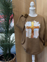 Load image into Gallery viewer, Painted Cross on Coyote Brown Sweatshirt
