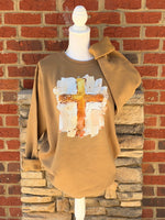 Load image into Gallery viewer, Painted Cross on Coyote Brown Sweatshirt
