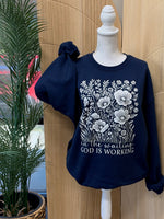 Load image into Gallery viewer, In The Waiting God Is Working Floral on Navy or Cream Sweatshirt
