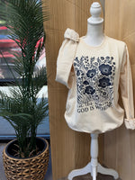 Load image into Gallery viewer, In The Waiting God Is Working Floral on Navy or Cream Sweatshirt
