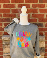 Load image into Gallery viewer, Child Of God Colorful Script on Heather Gray Sweatshirt
