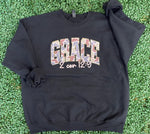 Load image into Gallery viewer, Camo GRACE on Black Sweatshirt
