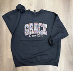 Load image into Gallery viewer, Camo GRACE on Black Sweatshirt
