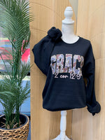 Load image into Gallery viewer, Camo GRACE on Black Sweatshirt
