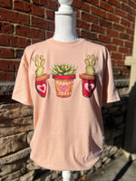 Load image into Gallery viewer, Valentine Succulent Trio on Gildan Softstyle Dusty Rose
