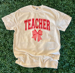 Load image into Gallery viewer, TEACHER Varsity Letters Valentines Tee on Comfort Colors Ivory
