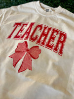 Load image into Gallery viewer, TEACHER Varsity Letters Valentines Tee on Comfort Colors Ivory
