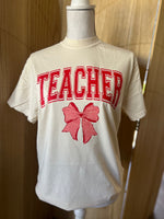 Load image into Gallery viewer, TEACHER Varsity Letters Valentines Tee on Comfort Colors Ivory
