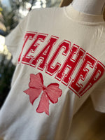 Load image into Gallery viewer, TEACHER Varsity Letters Valentines Tee on Comfort Colors Ivory
