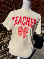Load image into Gallery viewer, TEACHER Varsity Letters Valentines Tee on Comfort Colors Ivory
