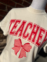 Load image into Gallery viewer, TEACHER Varsity Letters Valentines Tee on Comfort Colors Ivory
