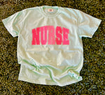 Load image into Gallery viewer, NURSE Varsity Letters Valentines Tee on Comfort Colors Island Reef
