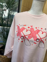 Load image into Gallery viewer, Healthcare Valentines Sweatshirt on Hanes Pale Pink
