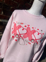 Load image into Gallery viewer, Healthcare Valentines Sweatshirt on Hanes Pale Pink
