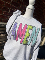 Load image into Gallery viewer, Bright Colored AMEN on Ash Gray Sweathirt

