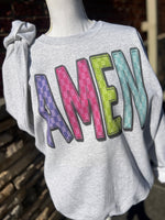 Load image into Gallery viewer, Bright Colored AMEN on Ash Gray Sweathirt
