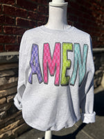 Load image into Gallery viewer, Bright Colored AMEN on Ash Gray Sweathirt

