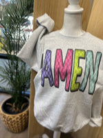 Load image into Gallery viewer, Bright Colored AMEN on Ash Gray Sweathirt
