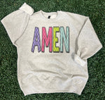 Load image into Gallery viewer, Bright Colored AMEN on Ash Gray Sweathirt
