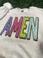 Load image into Gallery viewer, Bright Colored AMEN on Ash Gray Sweathirt
