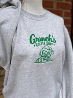 Load image into Gallery viewer, EMBROIDERED: Grinch's Coffee Shop on Ash Gray Sweatshirt
