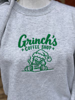 Load image into Gallery viewer, EMBROIDERED: Grinch's Coffee Shop on Ash Gray Sweatshirt
