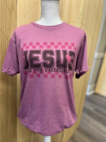 Load image into Gallery viewer, Jesus Is My Valentine Pink Checkered on Heather Cassis
