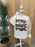 Load image into Gallery viewer, Pray Wait Trust on Oatmeal Pocket Sweatshirt
