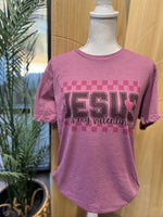 Load image into Gallery viewer, Jesus Is My Valentine Pink Checkered on Heather Cassis
