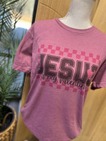 Load image into Gallery viewer, Jesus Is My Valentine Pink Checkered on Heather Cassis
