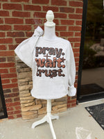 Load image into Gallery viewer, Pray Wait Trust on Oatmeal Pocket Sweatshirt
