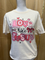 Load image into Gallery viewer, Love Like Jesus Pink and Red Hearts on Cream
