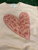 Load image into Gallery viewer, For God So Loved The World Pink Heart on Blush Pink Sweatshirt
