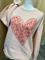 Load image into Gallery viewer, For God So Loved The World Pink Heart on Blush Pink Sweatshirt
