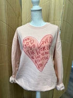Load image into Gallery viewer, For God So Loved The World Pink Heart on Blush Pink Sweatshirt
