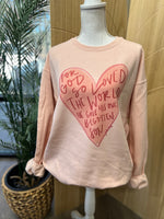 Load image into Gallery viewer, For God So Loved The World Pink Heart on Blush Pink Sweatshirt
