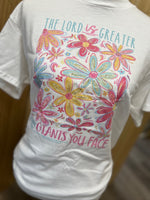 Load image into Gallery viewer, The Lord Is Greater Floral on White
