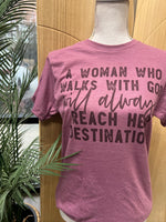 Load image into Gallery viewer, Woman Who Walks With God on Tultex Heather Cassis

