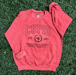 Load image into Gallery viewer, Cupid University Sweatshirt on Heather Vintage Red
