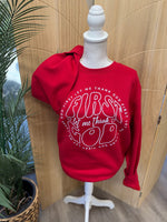 Load image into Gallery viewer, First Let Me Thank God on Red Sweatshirt
